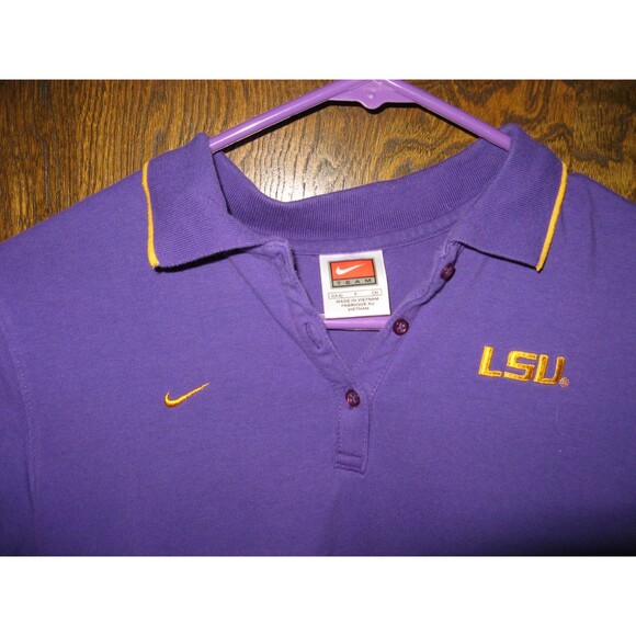 Vintage Womens Team Nike White Tag LSU Tigers Purple & Yellow Polo Shirt Size S - Picture 2 of 3